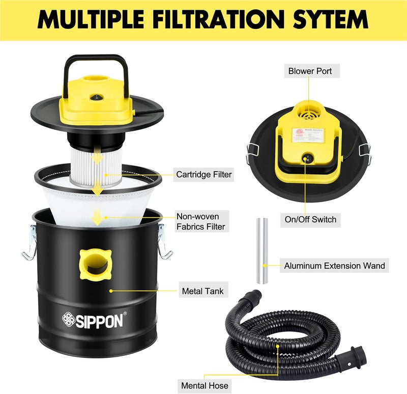 SIPPON Ash Vacuum Cleaner, Pellet Stove Vacuum Cleaner with Blower Function, 800W Powerful Suction 2.6 Gallon All-in-One Ash Vacuum for Fireplaces, Pellet Stoves - Image 5